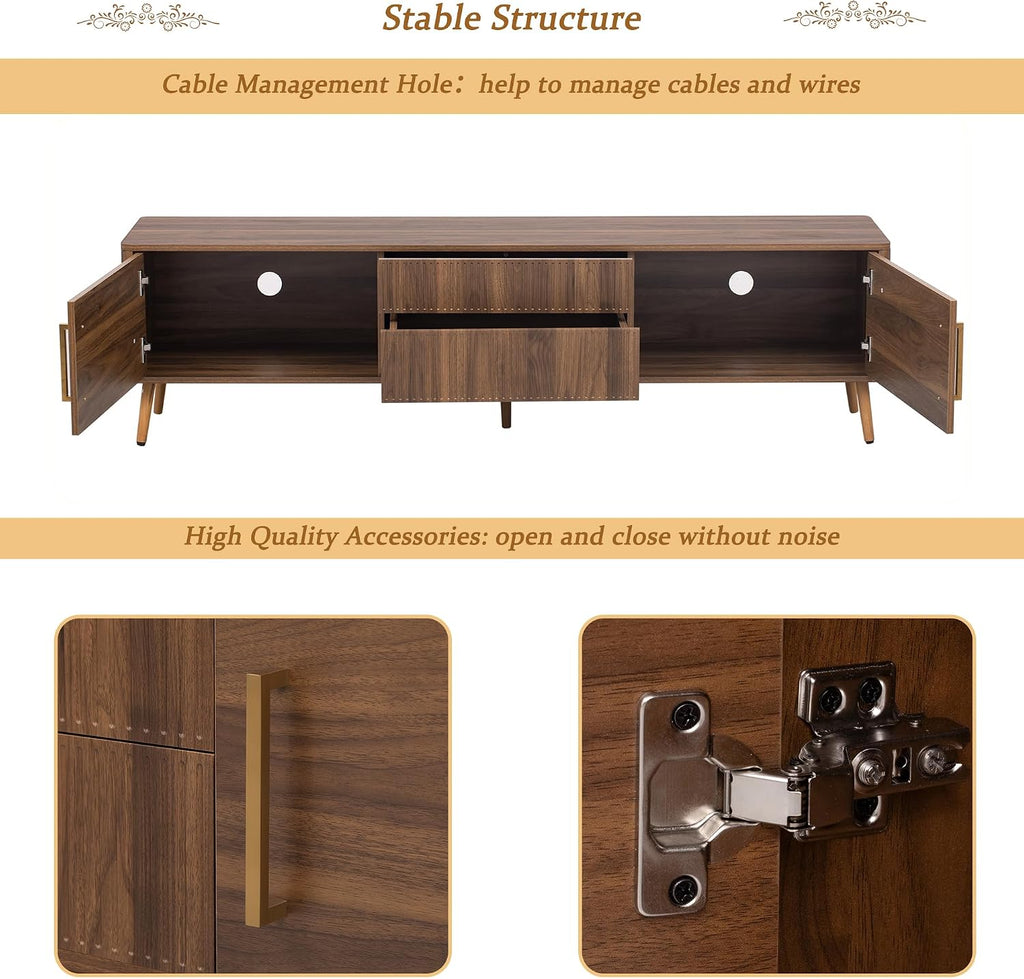 Merax 70.8' Mid Century TV Stand with 2 Drawers,Media Console Table for TVs up to 80'', Entertainment Center with Storage for Living Room, Bedroom, Home Theatre,Walnut