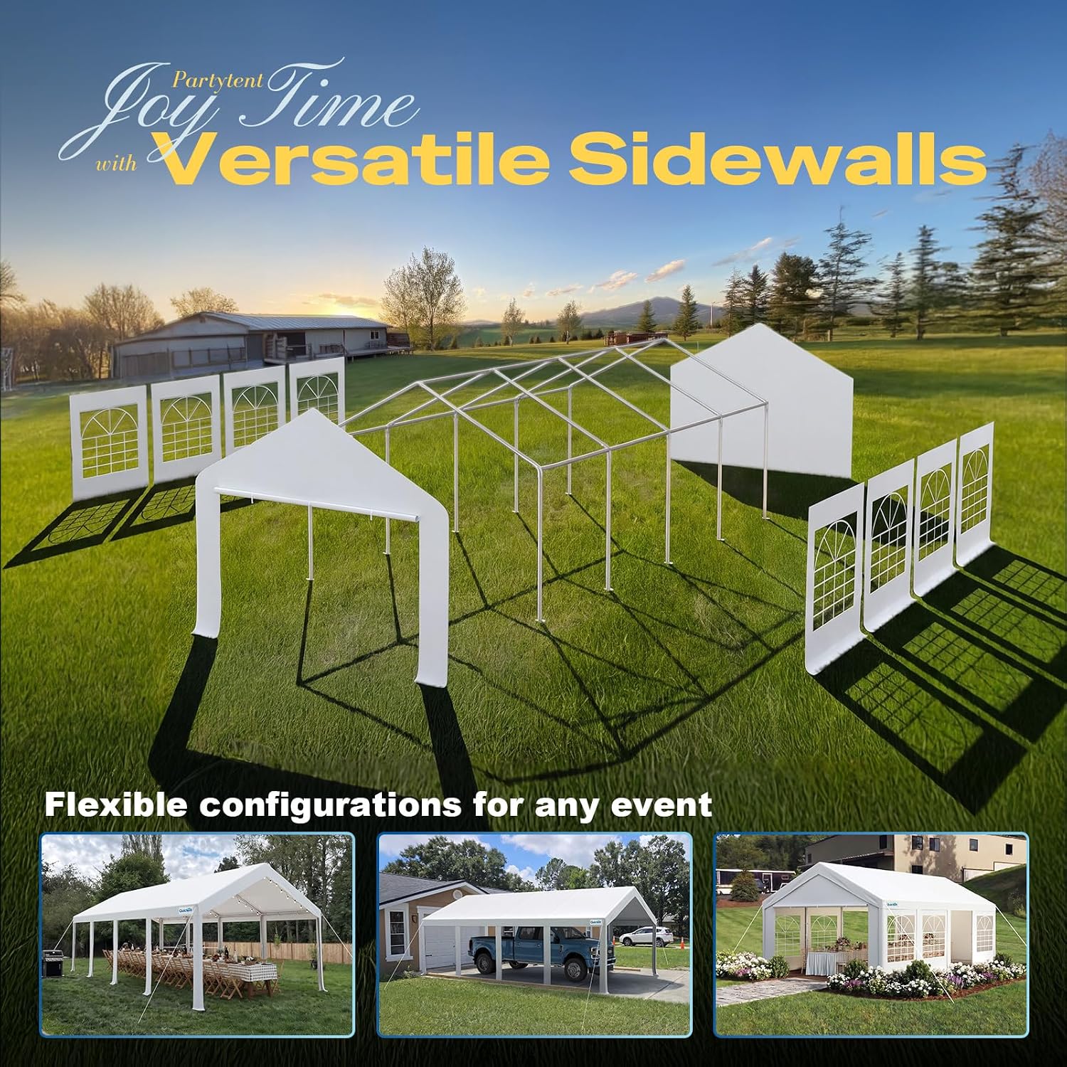 Quictent 13x26ft Party Tent Heavy Duty Outdoor Gazebo White Party Wedding Tent Canopy Shelter Carport with 4 Carry Bags