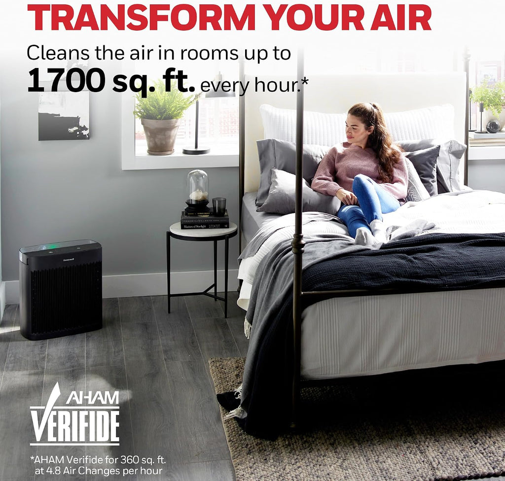 Honeywell HEPA Air Purifier for Home, Large Rooms Up To 1700 ft² in 1 hr, Air Quality Indicator, Auto Mode, Reduces Allergens, Dust, Pollen, Smoke, Pet Dander, Black, HPA5200