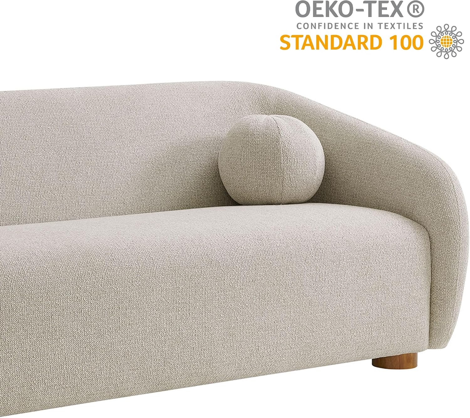 Modway Holland 85 Inch Minimalist Curved Back Sofa in Dove Gray – Chenille Fabric Sofa with Ball Throw Pillows and Wood Feet – Modern 3-Seater Couch for Living Room