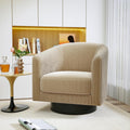 Swivel Accent Chairs, 360 Degree Bucket Chair, Modern Upholstered Barrel Armchair, Comfy Corduroy Single Sofa for Living Room Bedroom, Camel