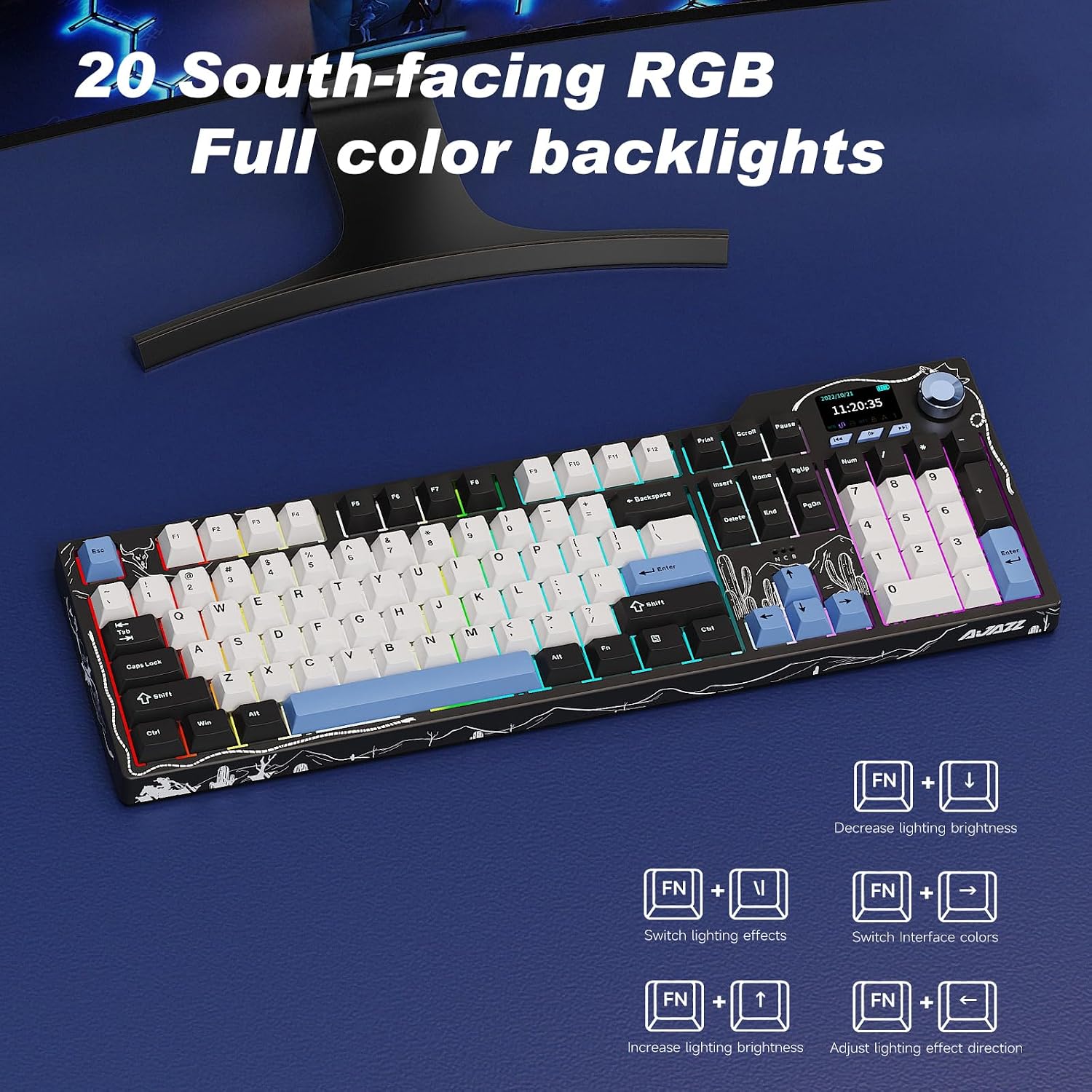 NACODEX AK35I V4 Customizable Wireless Gaming Mechanical Keyboard, Wired/Wireless 2.4G/BT, Gasket Structure, 10000mAh Battery, Full-Color RGB, 1.14-inch Color Screen, Knob, Multi-Function Keys.