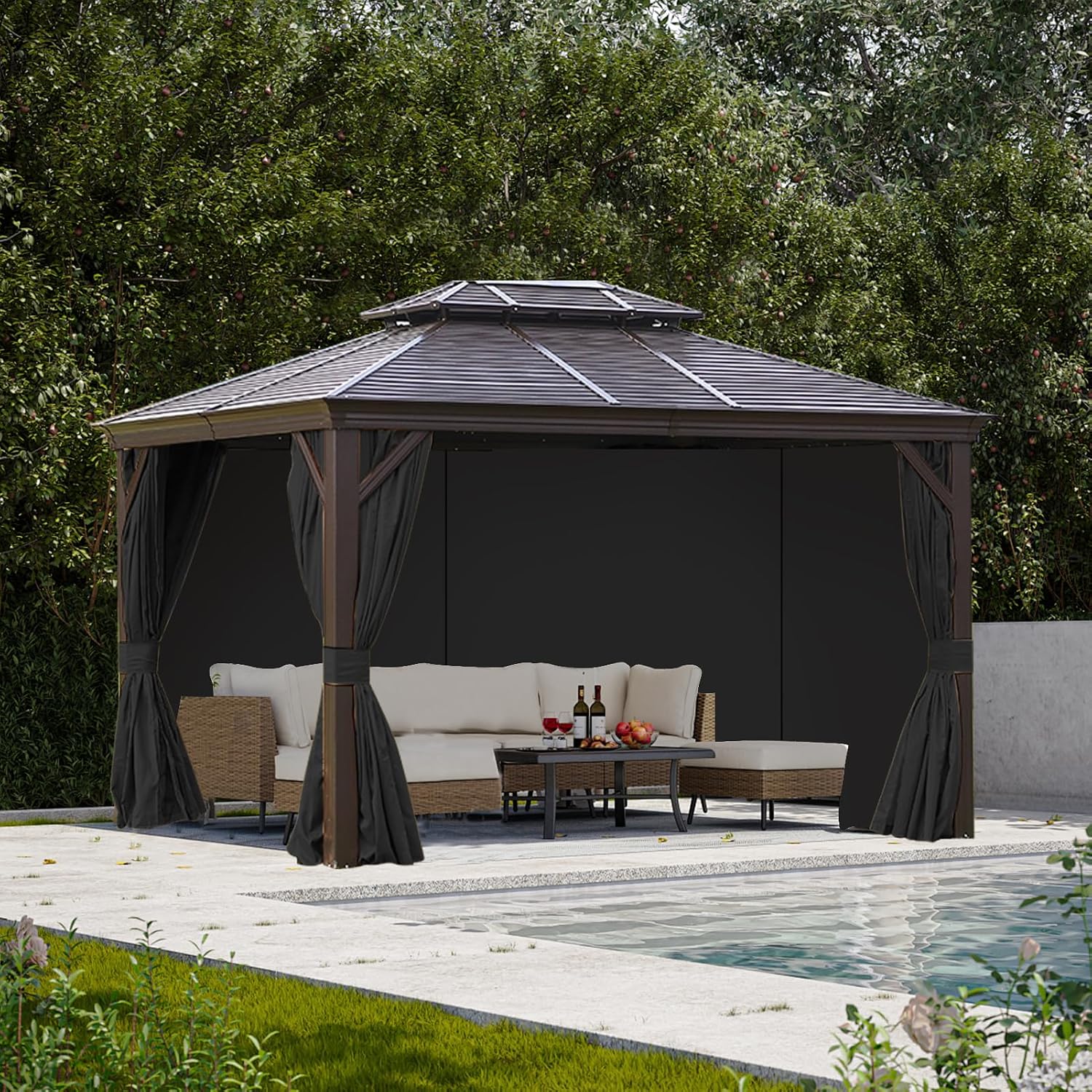slashome 10'x10' Gazebo Curtains Outdoor Waterproof, Black Universal Replacement Curtain 4-Panels, Sidewalls with Zipper for Garden, Patio, Yard (Only Curtains)