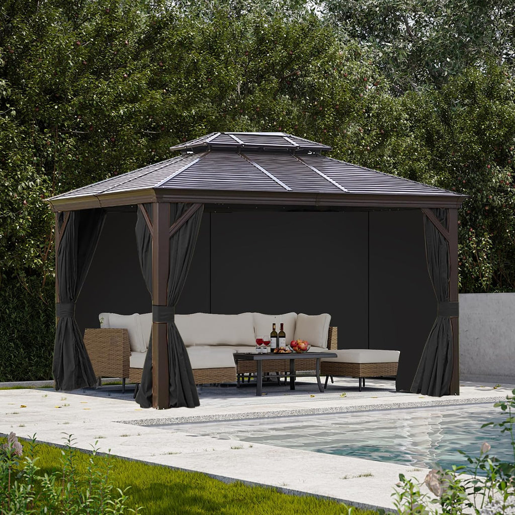 slashome 10'x12' Gazebo Curtains Outdoor Waterproof, Black Universal Replacement Curtain 4-Panels, Sidewalls with Zipper for Garden, Patio, Yard (Only Curtains)