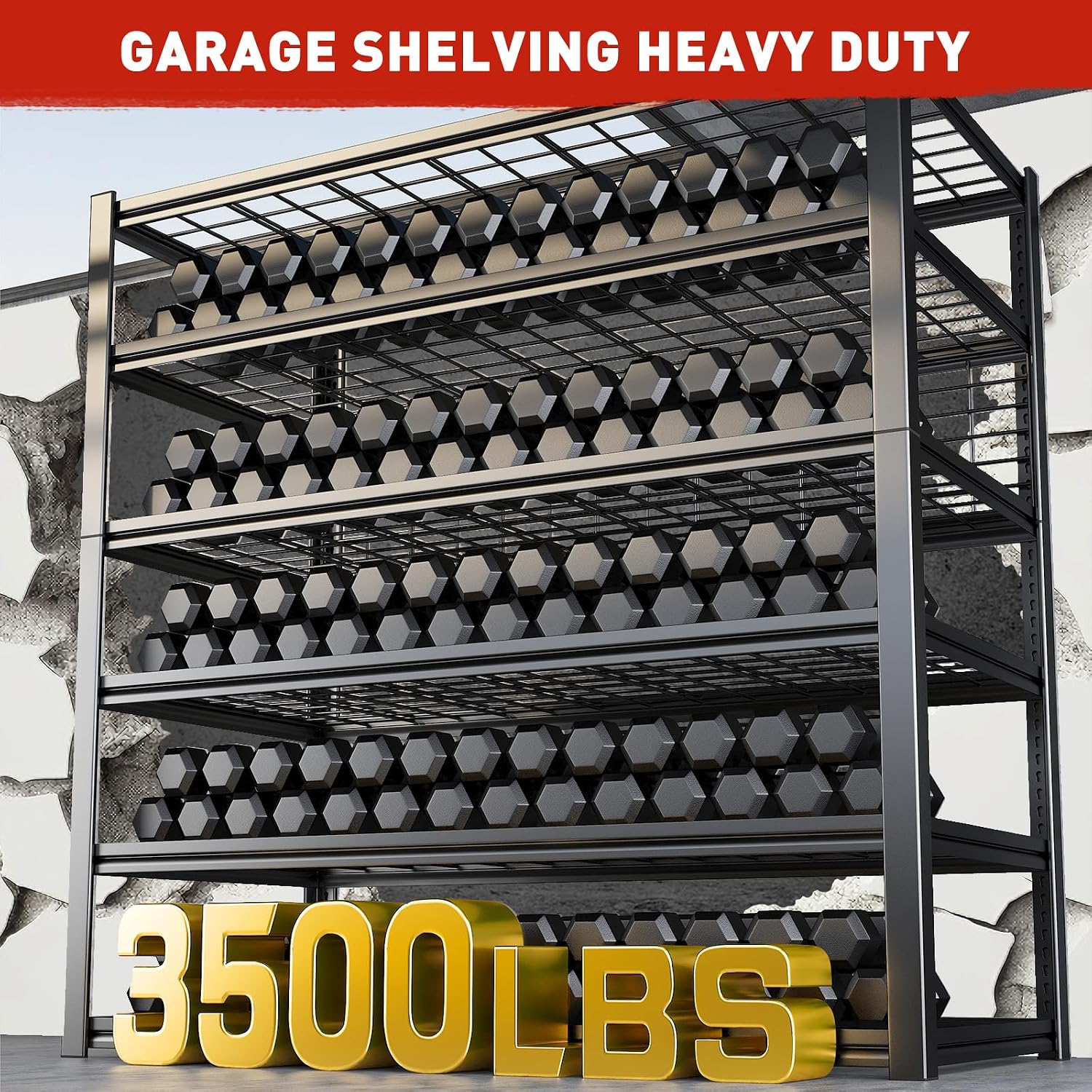 REIBII 84' H Garage Shelving, 6-Tier Storage Shelves Heavy Duty Loads 3500LBS, 48' W Adjustable Garage Shelves, Metal Shelving for Basement, Warehouse, 84' H x 48' W x 20' D