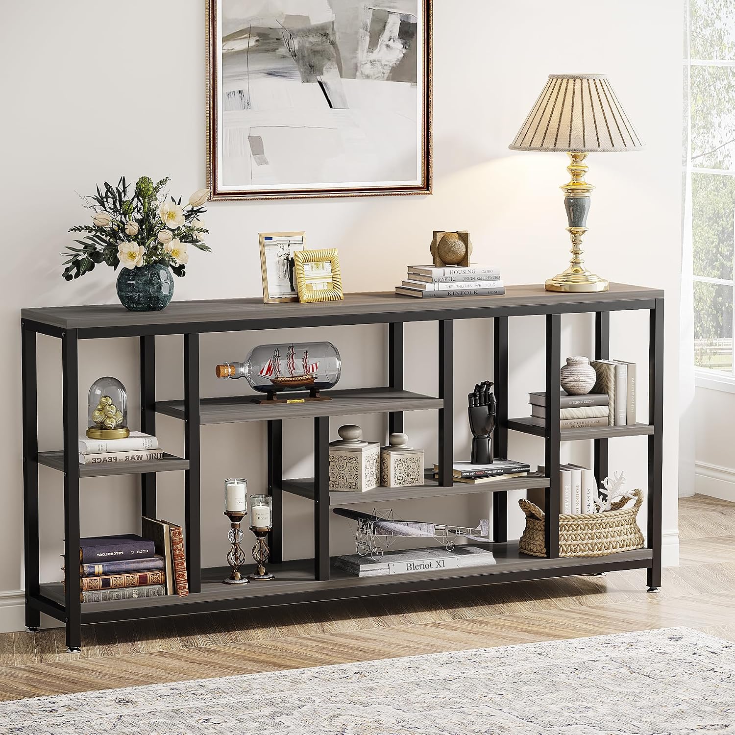 Tribesigns Console Sofa Table, 70.9 inch Extra Long Console Table Behind Couch with Storage Shelves, 3-Tier Modern Narrow Entryway Hallway Accent Table for Living Room, Grey