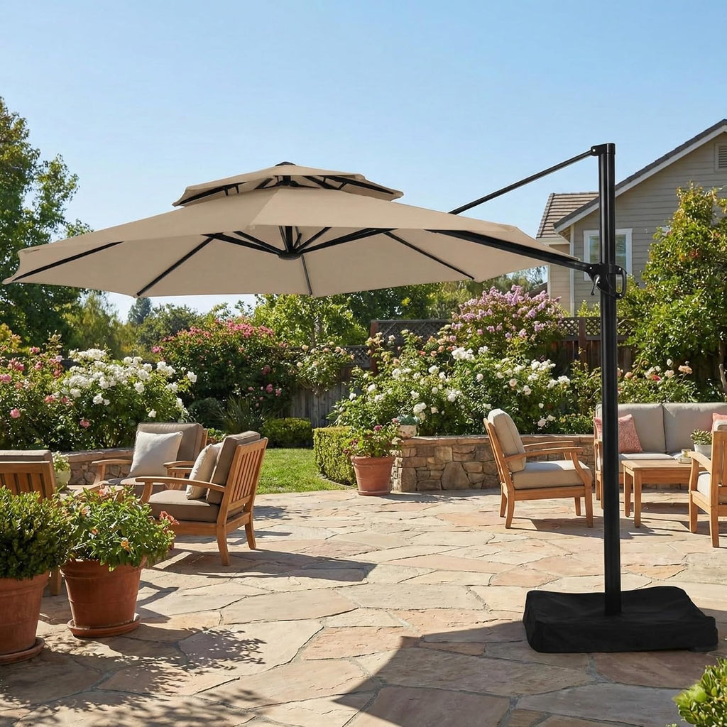 Garden Winds Reinforced RipLock 350 Replacement Canopy Top Cover Compatible with Garden Treasures 11' Offset Umbrella Models YJAF-819R, YJAF-819D, YJAF-81903A, YJAF-81903B, YJAF-81903C - Beige