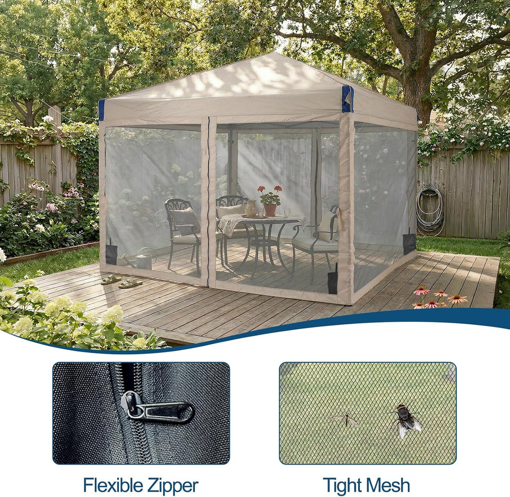 Aoodor 10x10 Ft Pop Up Canopy Tent with Netting, Water-Resistant 210D Oxford Fabric Shade, Easy Assembly Commercial Gazebo with Wheeled Carry Bag & 4 Sand Bags for Camping, Party, Khaki