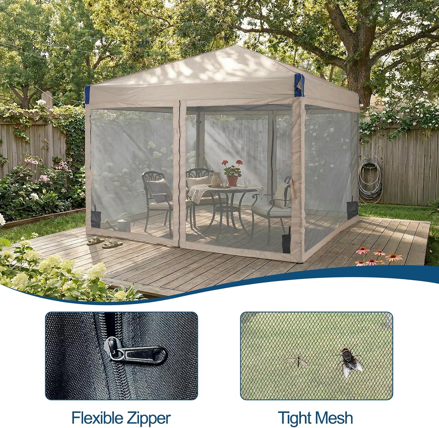 Aoodor 10x10 Ft Pop Up Canopy Tent with Netting, Water-Resistant 210D Oxford Fabric Shade, Easy Assembly Commercial Gazebo with Wheeled Carry Bag & 4 Sand Bags for Camping, Party, Khaki