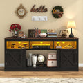 jiteentarou Farmhouse TV Stand for 70/75/80 Inch TV, 32'Tall Entertainment Center w/LED Light, Large Media Console Cabinet w/Barn Doors & Adjustable Shelves for Living Room, Black