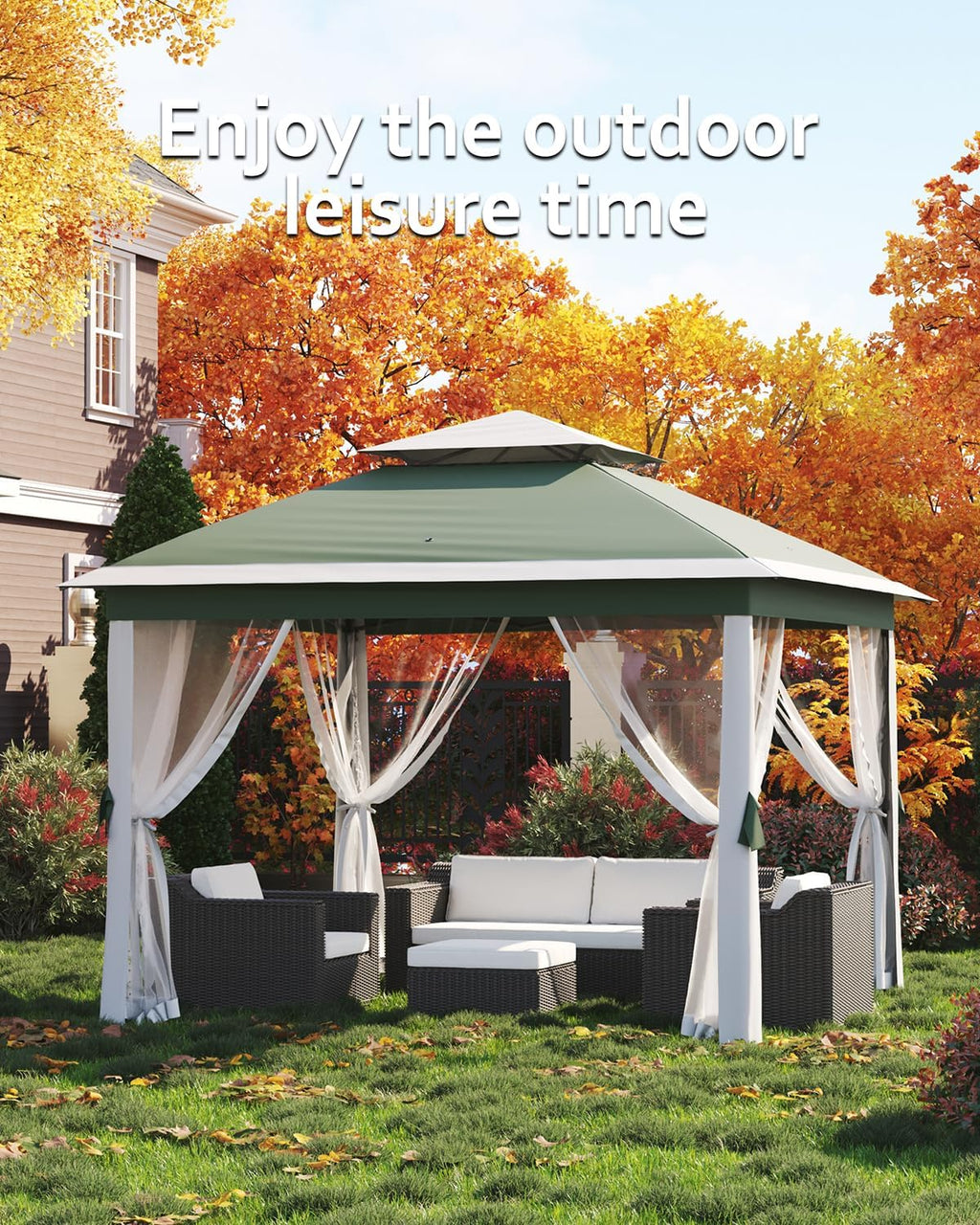 11x11ft Pop Up Gazebo Tent with Mosquito Netting, Outdoor Canopy Shelter Easy Setup, Water & UV Resistant - Green