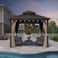 PURPLE LEAF 10' X 10' Hardtop Gazebo Outdoor Gazebos Metal Frame Galvanized Steel Double Roof with Curtains and Nettings for Patio Desk Backyard Bronze