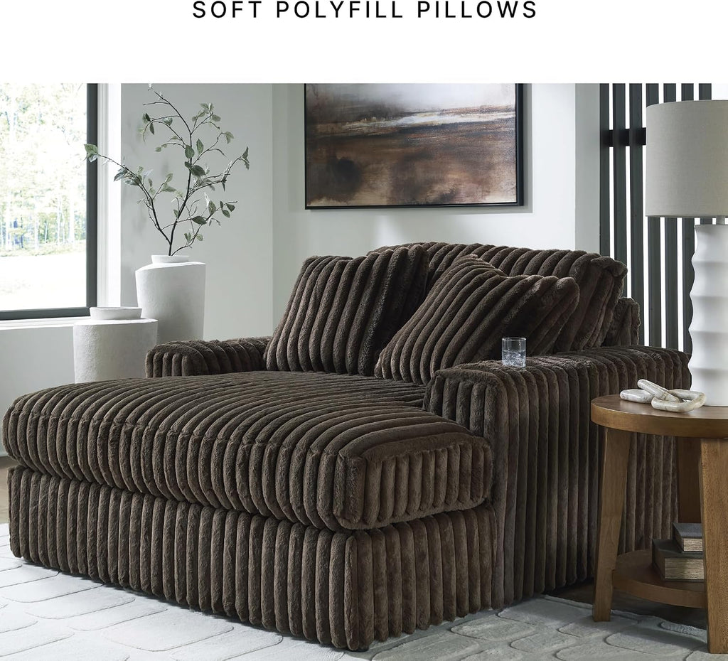 Signature Design by Ashley Midnight-Madness Contemporary Oversized Chaise with Reversible Cushions, USB Ports and Cup Holders, Dark Brown