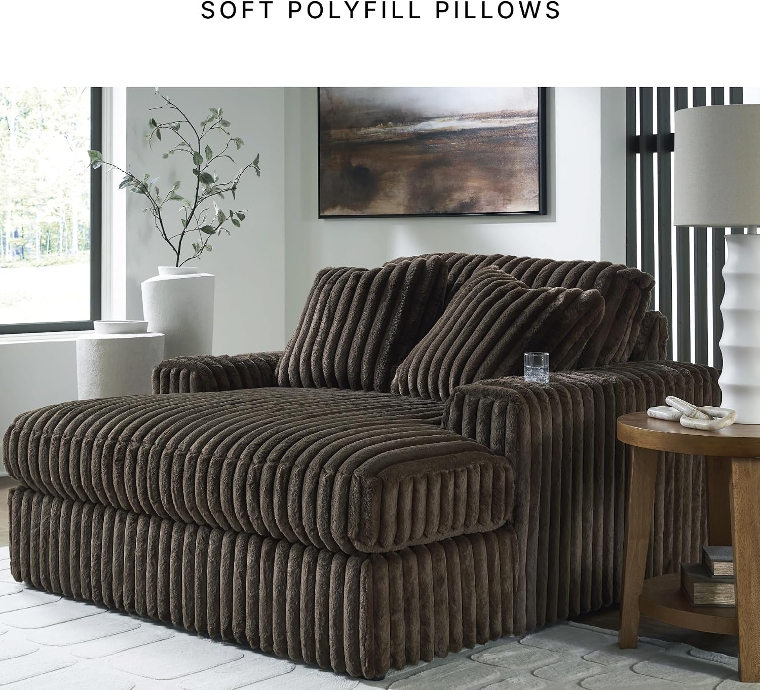 Signature Design by Ashley Midnight-Madness Contemporary Oversized Chaise with Reversible Cushions, USB Ports and Cup Holders, Dark Brown
