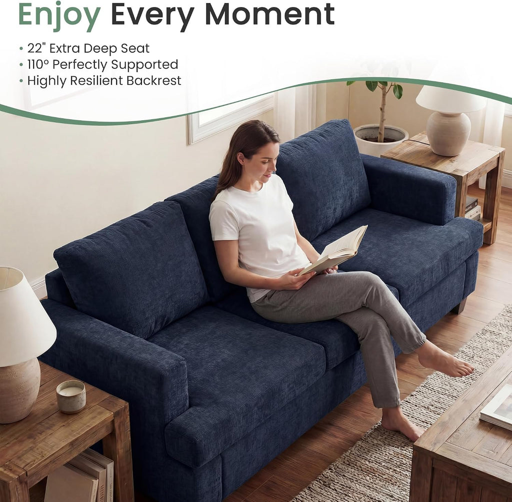 YOUDENOVA 2 Piece Set Comfy Sofa Couch, 3 Seater & Loveseat Sofa with Deep Seats, Modern Sleeper Couch for Living Room, Navy Chenille