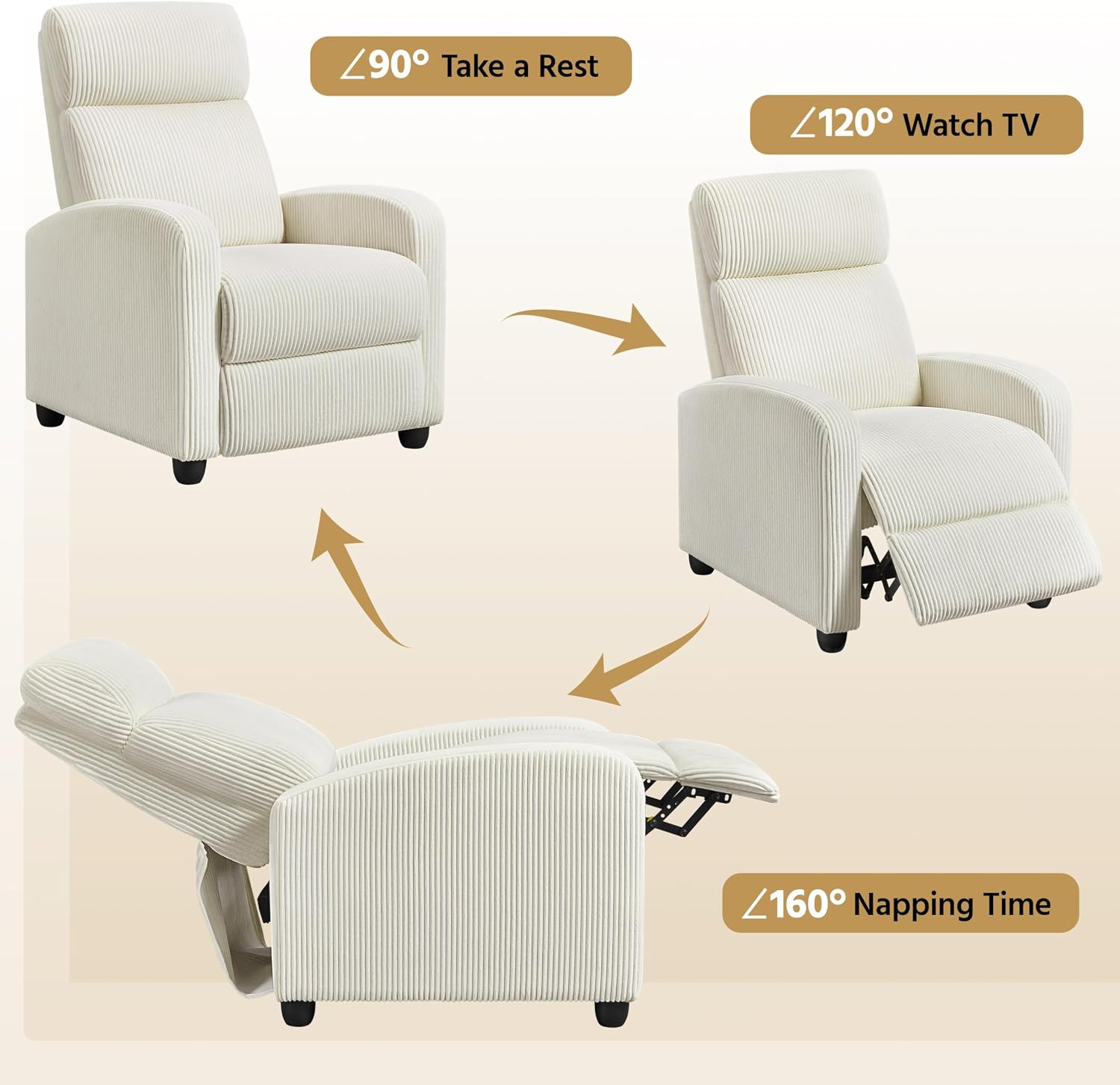 Yaheetech 2-Seat Corduroy Pushback Recliner Chair Living Room Chair with Thick Seat Cushion and Backrest Reclining Chair for Living Room Beige