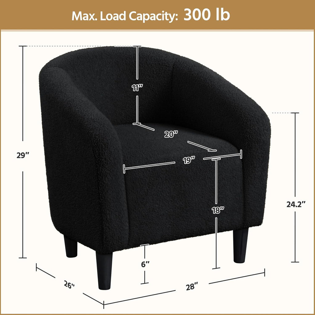 Yaheetech Accent Barrel Chair, Boucle Fabric Club Chair, Furry Sherpa Elegant Armchair with Cozy Soft Padded, Suitable for Living Room Bedroom Reception Office, Black