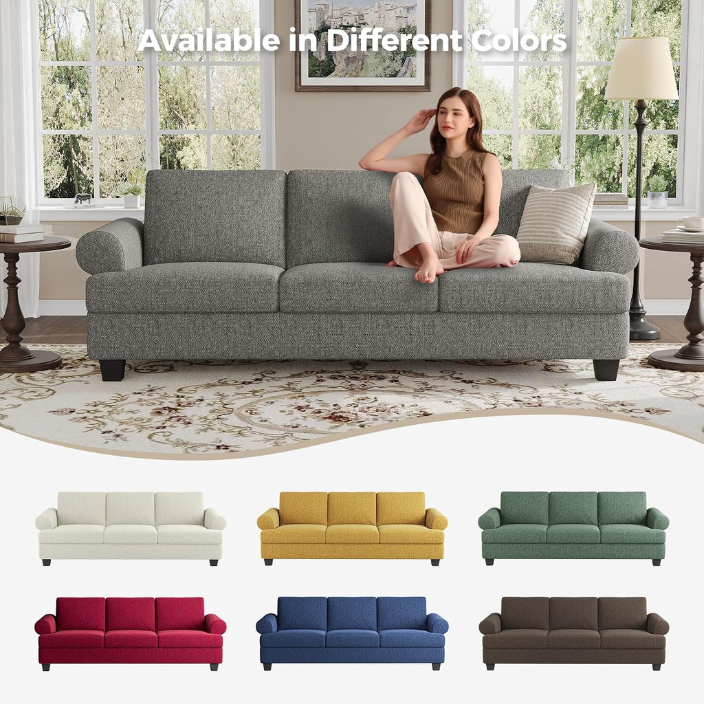 COPIAE 91 Inch Lawson Sofa with Extra Deep Seats Oversize, Mid-Century 3-Seat Sofa Couch, for Living Room, Apartment, Lounge, Light Gray