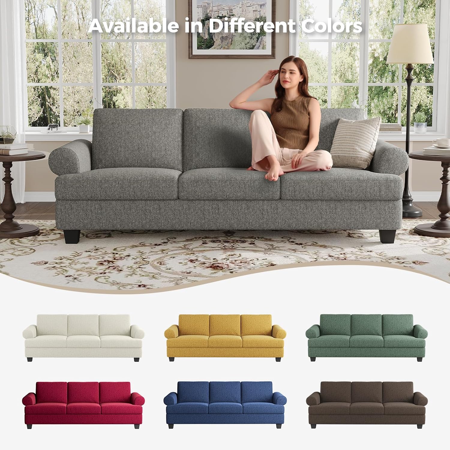 COPIAE 91 Inch Lawson Sofa with Extra Deep Seats Oversize, Mid-Century 3-Seat Sofa Couch, for Living Room, Apartment, Lounge, Light Gray