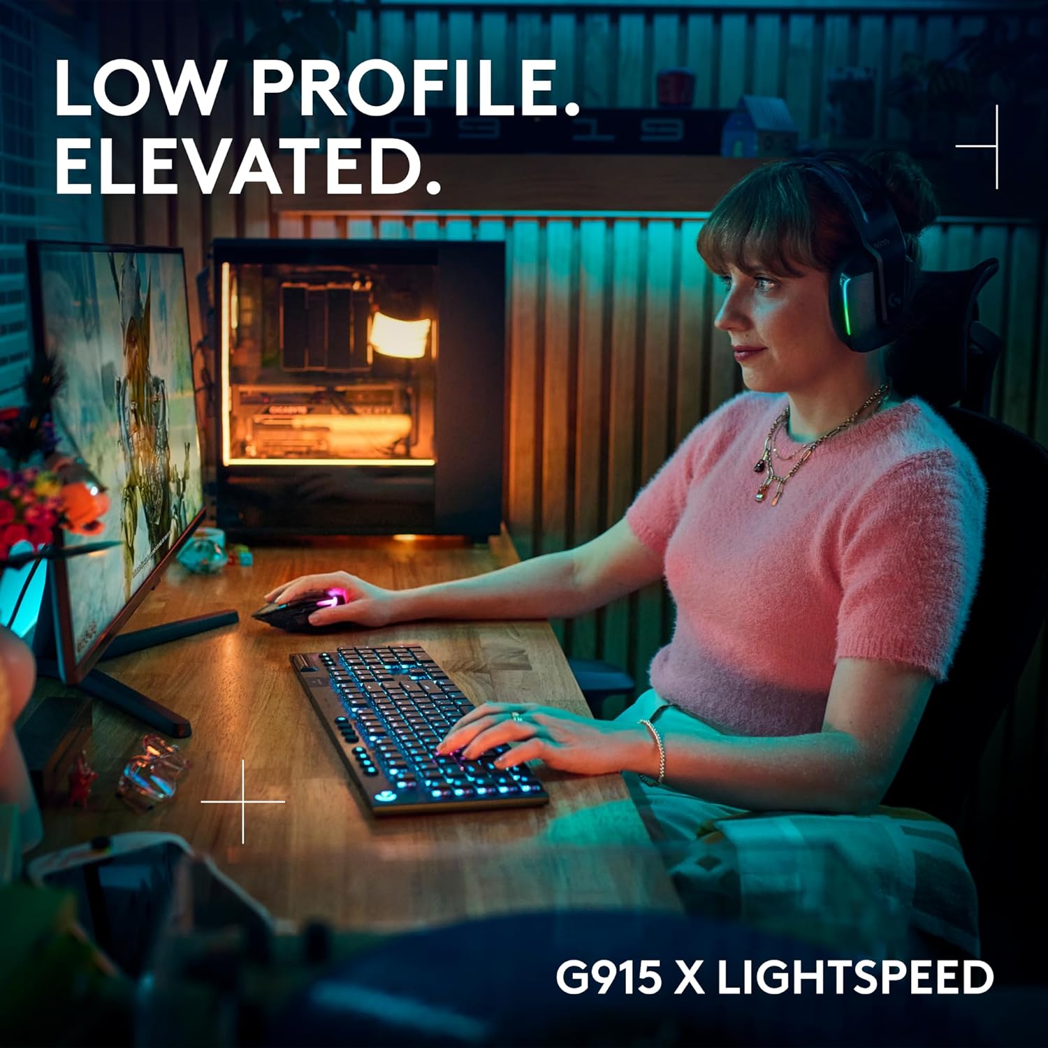 Logitech G915 X Lightspeed Wireless Mechanical Gaming Keyboard, Double-Shot PBT Keycaps, Fully Programmable Keys, RGB Backlit Mac/PC Gaming Keyboards, GL Tactile Switches, Black (Renewed)