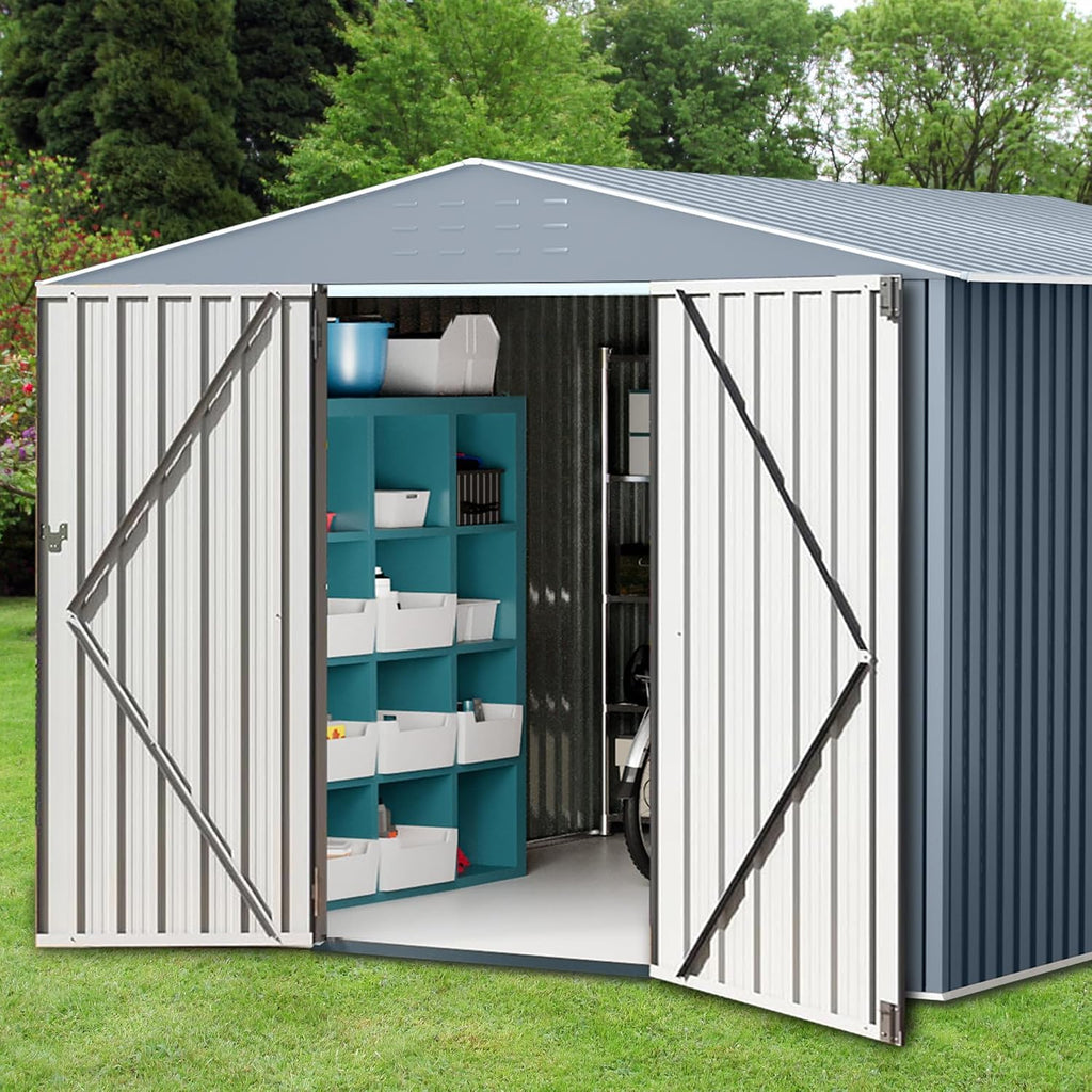 Outdoor Storage Shed 10 X 10 FT, Large Metal Storage Sheds, with Reinforced Sloping Roo, Door Lock, Waterproof, for Backyard, Garden Patio Lawn