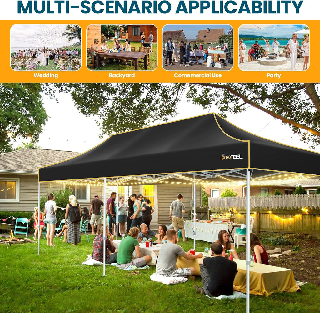 Hoteel 10x20 Pop Up Canopy Tent Heavy Duty with 6 Sidewalls, Waterproof Party Tent, Easy Set-up Commercial Instant Tents with Roller Bag & Sandbags, Hexagonal Leg (1-Year Warranty)