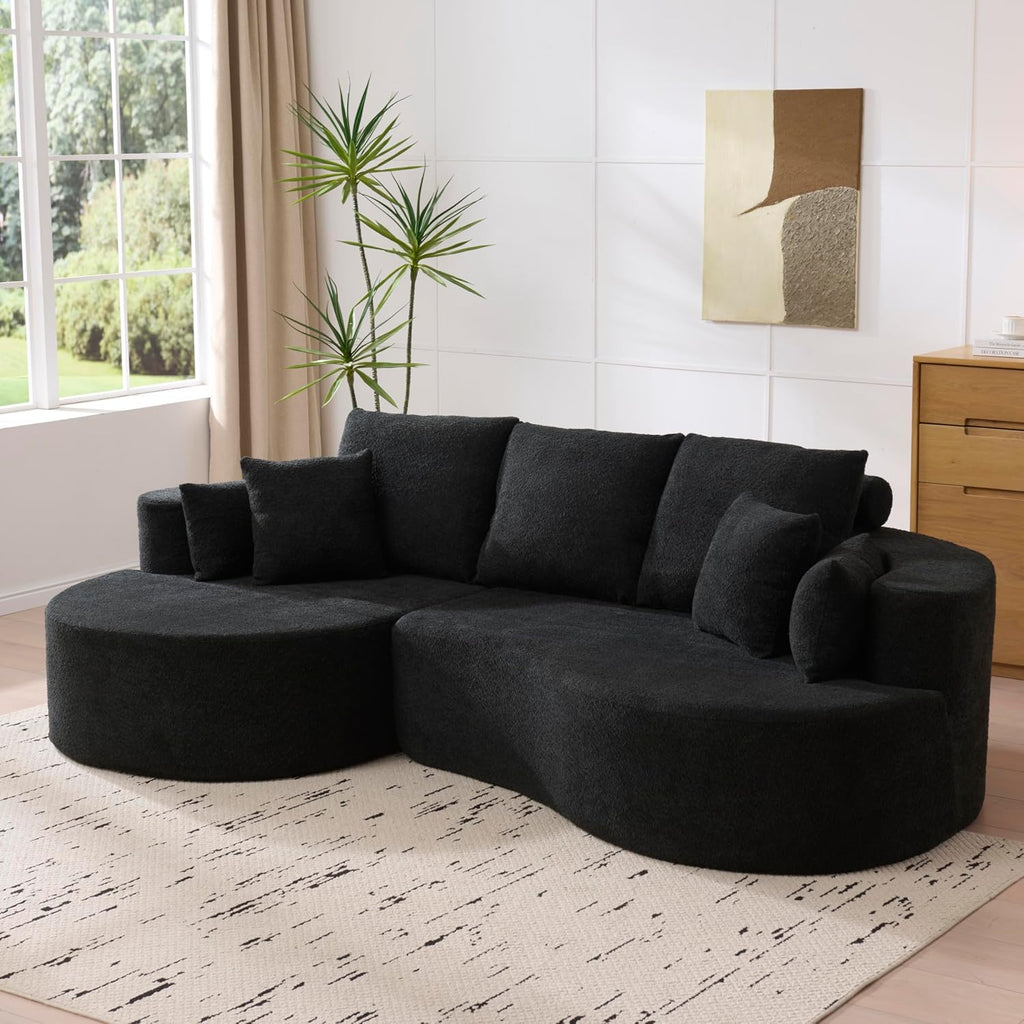 Christopher Knight Home Carden 106' Curved Modular Sectional Sofa, Fabric Upholstered Comfy Sofa Couch with Chaise Lounge, Modern Cloud Couch with Deep Seat, No Assembly Required, Black