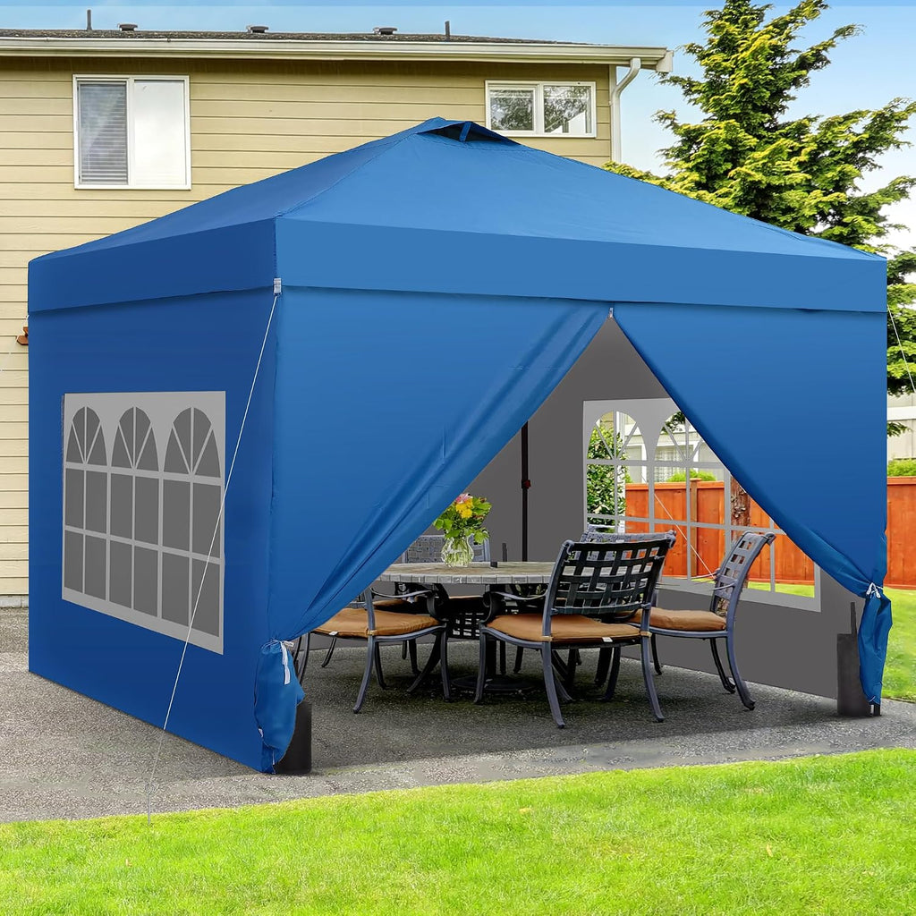 GDY 10x10 Pop Up Canopy Tent with 4 Sidewalls, Easy Set up with One Push Lift Outdoor Silver Coated Beach Gazebos, Carpas with 4 Sandbags, for Events, Parties, and Camping, Navy Blue.
