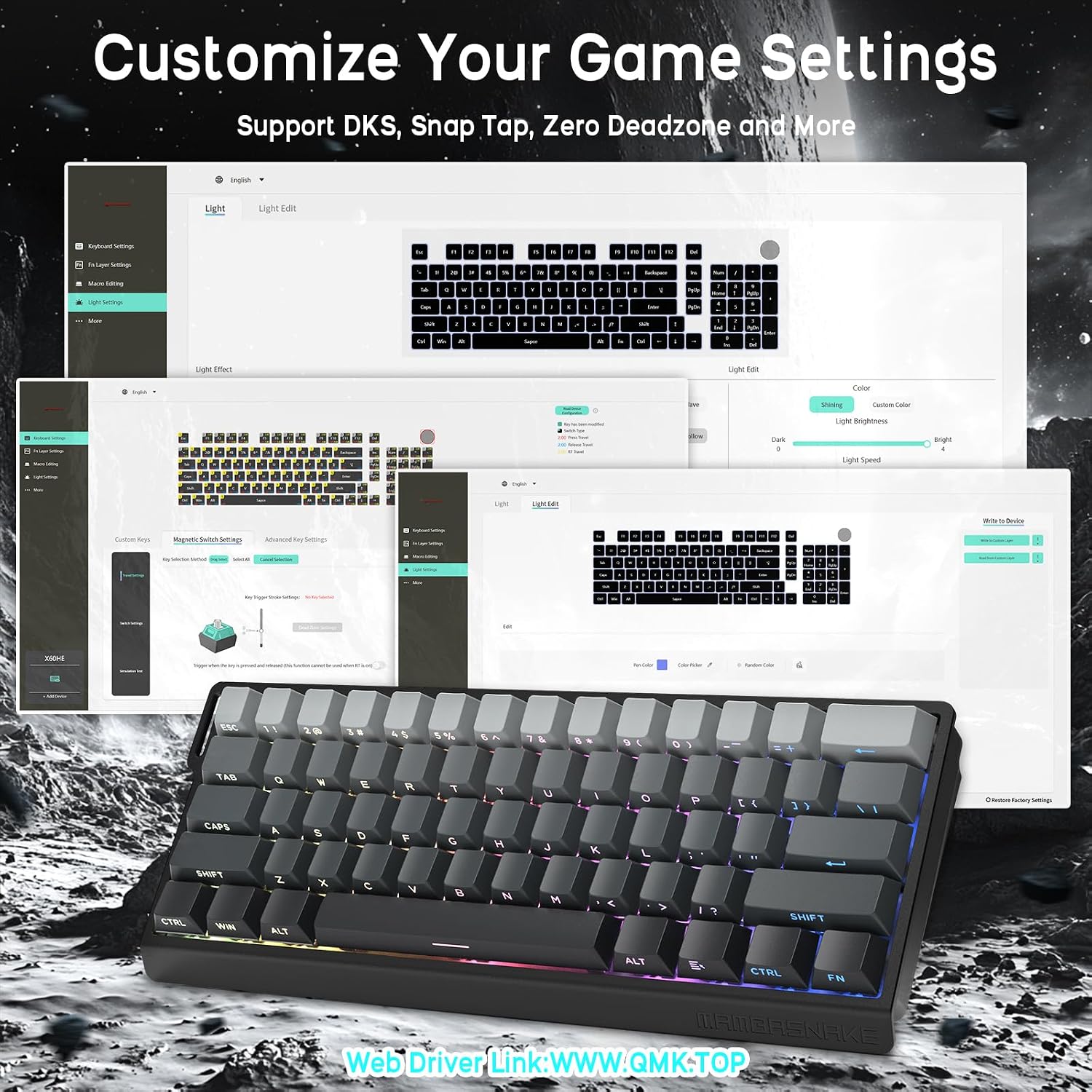 ATTACK SHARK X11 Mouse and X60 HE Keyboard Wireless Gaming Combo,Magnetic Switch,8K Polling Rate,Hall Effect,Rapid Trigger,PAW3311 Optical Sensor,22K DPI,Lightweight-Black