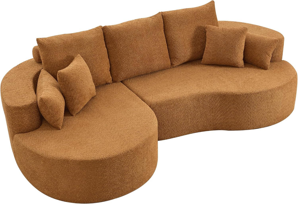 Christopher Knight Home Carden 106' Curved Modular Sectional Sofa, Fabric Upholstered Comfy Sofa Couch with Chaise Lounge, Modern Cloud Couch with Deep Seat, No Assembly Required, Browish Orange