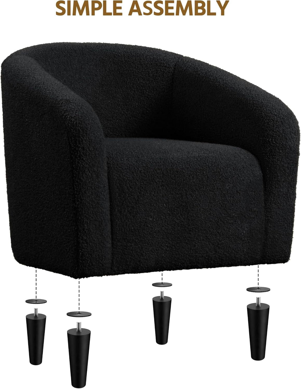Yaheetech Accent Barrel Chair, Boucle Fabric Club Chair, Furry Sherpa Elegant Armchair with Cozy Soft Padded, Suitable for Living Room Bedroom Reception Office, Black