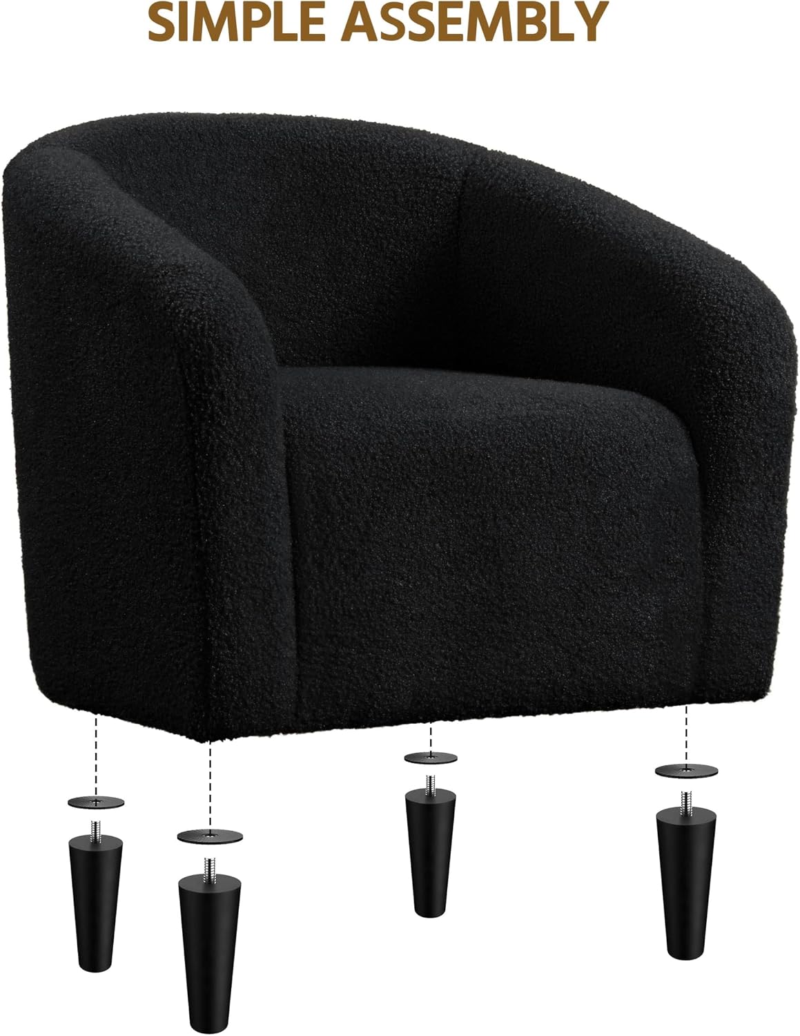 Yaheetech Accent Barrel Chair, Boucle Fabric Club Chair, Furry Sherpa Elegant Armchair with Cozy Soft Padded, Suitable for Living Room Bedroom Reception Office, Black