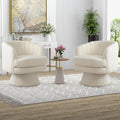 CANMOV Swivel Accent Chair with Armrest Set of 2, Modern 360 Degree Swivel Barrel Chair with Curve Back and Soft Cushion,Comfy Round Sherpa Teddy Armchair Single Sofa for Living Room,Beige