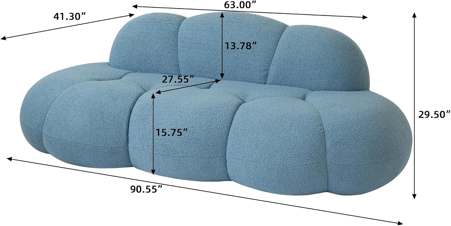 JACH Cloud Shaped Couches for Living Room, Modern Comfy Upholstered Sofa, Cloud Shaped Leisure Sofa, Upholstered Couch for Bedroom, Apartment, Small Space (Blue, No Assembly Required)