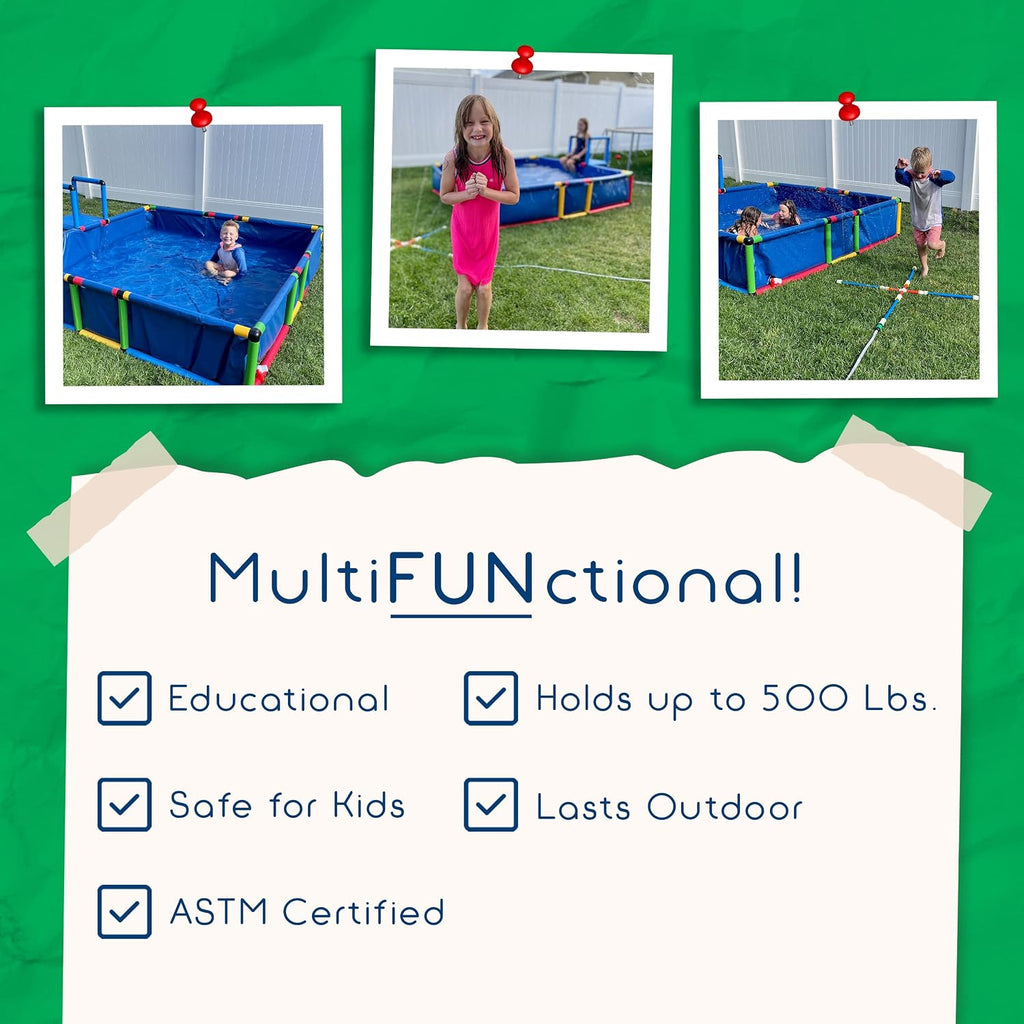 Plastic Kiddie Pool for Kids Ages 8-12 - Buildable Backyard Above Ground Pool for Ball & Sand Pit with Tubes, Connectors, Panels & Sleeve - Toddler Swimming Pools for Outside Play by Funphix
