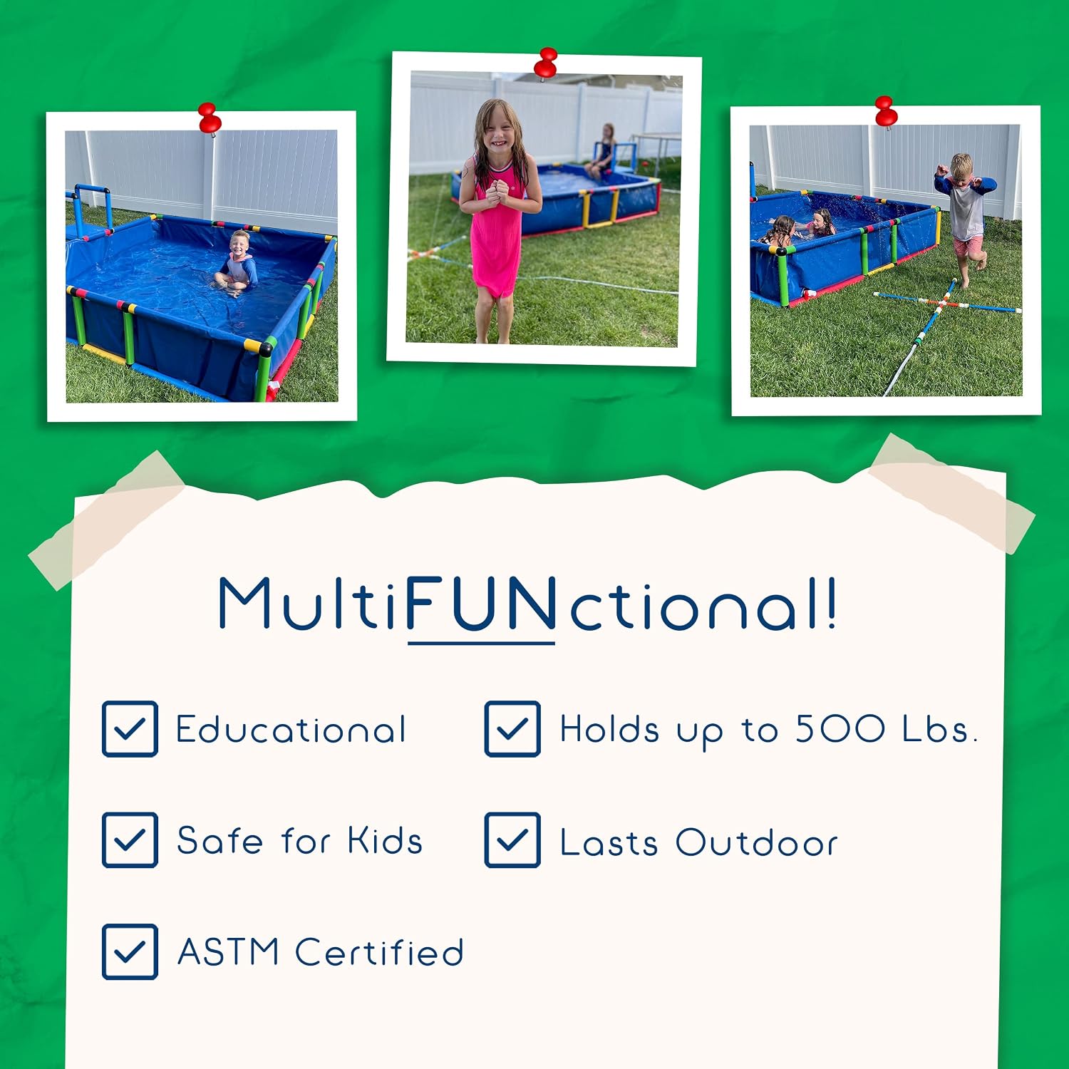 Plastic Kiddie Pool for Kids Ages 8-12 - Buildable Backyard Above Ground Pool for Ball & Sand Pit with Tubes, Connectors, Panels & Sleeve - Toddler Swimming Pools for Outside Play by Funphix