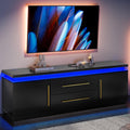 BELLEZE 67' TV Stand for TV up to 75', Modern Entertainment Center with LED Lights Change to Melody of Music, Media Console Table with Cabinets and Drawers for Living Room, Bedroom - Studio (Black)