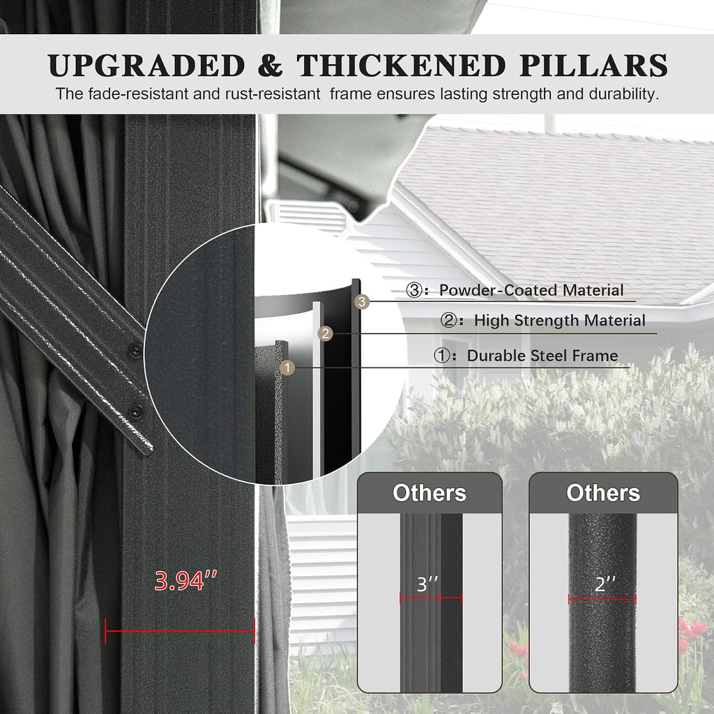 Domi 10'x13' Outdoor Gazebo for Patio, Soft Top Metal Gazebos with Double Roofs, Heavy Duty Party Tent with Mosquito Netting and Privacy Curtains for Backyard Garden Lawn Deck (Grey)