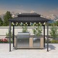 PURPLE LEAF 6' X 9' Hardtop Grill Gazebo for Patio Aluminum Barbeque Canopy with 24 Clear Light Bulbs and Shelves Double Tiered Grey Outdoor BBQ Gazebo