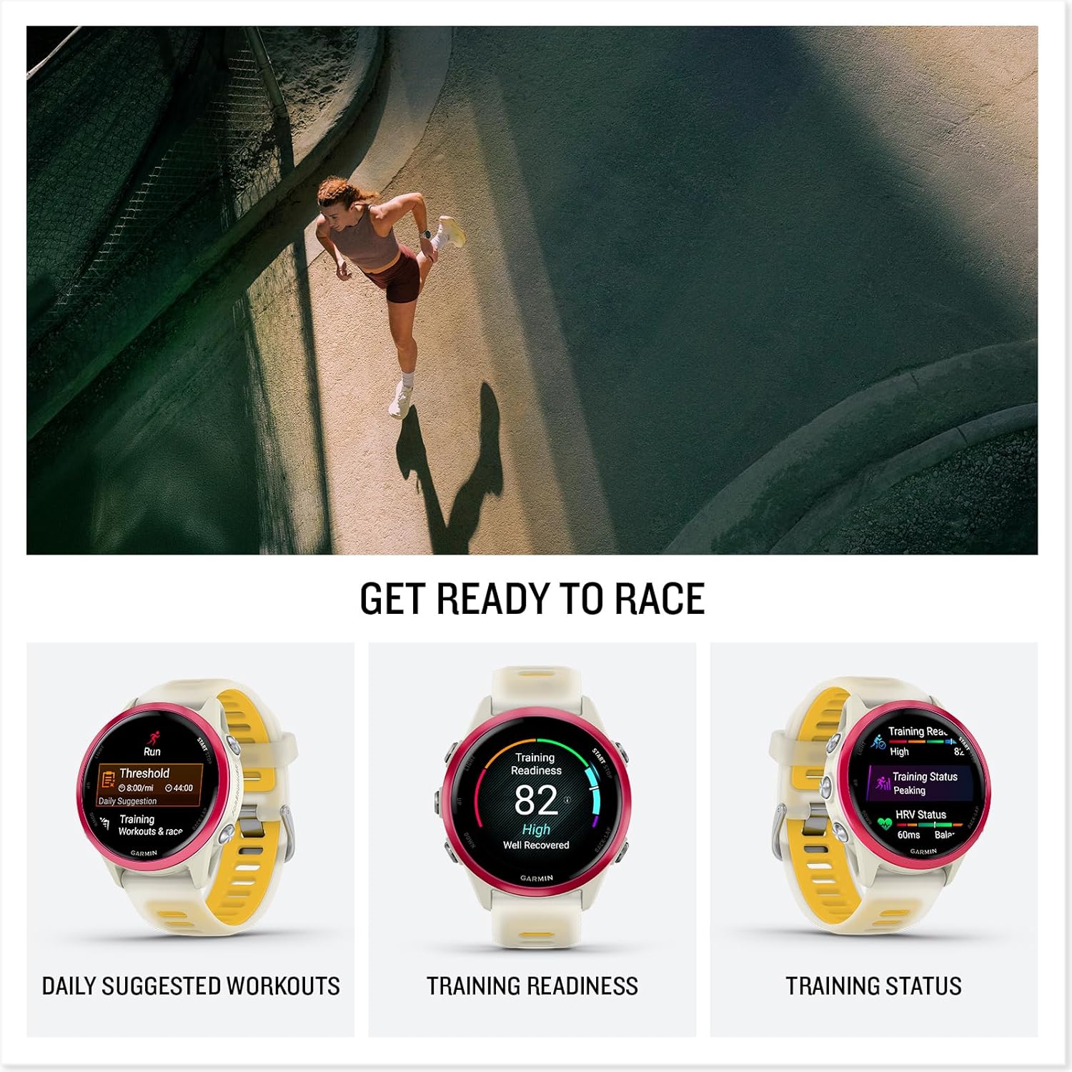 Garmin® Forerunner® 570, 42mm, Advanced GPS Running and Triathlon Smartwatch, AMOLED Display, Training and Recovery Features, Raspberry Aluminum with Translucent Bone/Mango Band