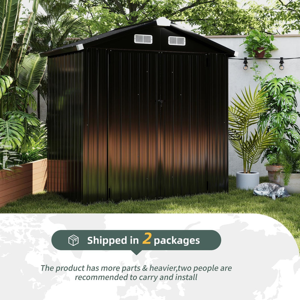 6.4' x 4' Outdoor Metal Storage Shed, Lockable Utility Garden Shed for Tools, Bikes, and Equipment, Perfect for Backyard, Patio, and Poolside (Black)