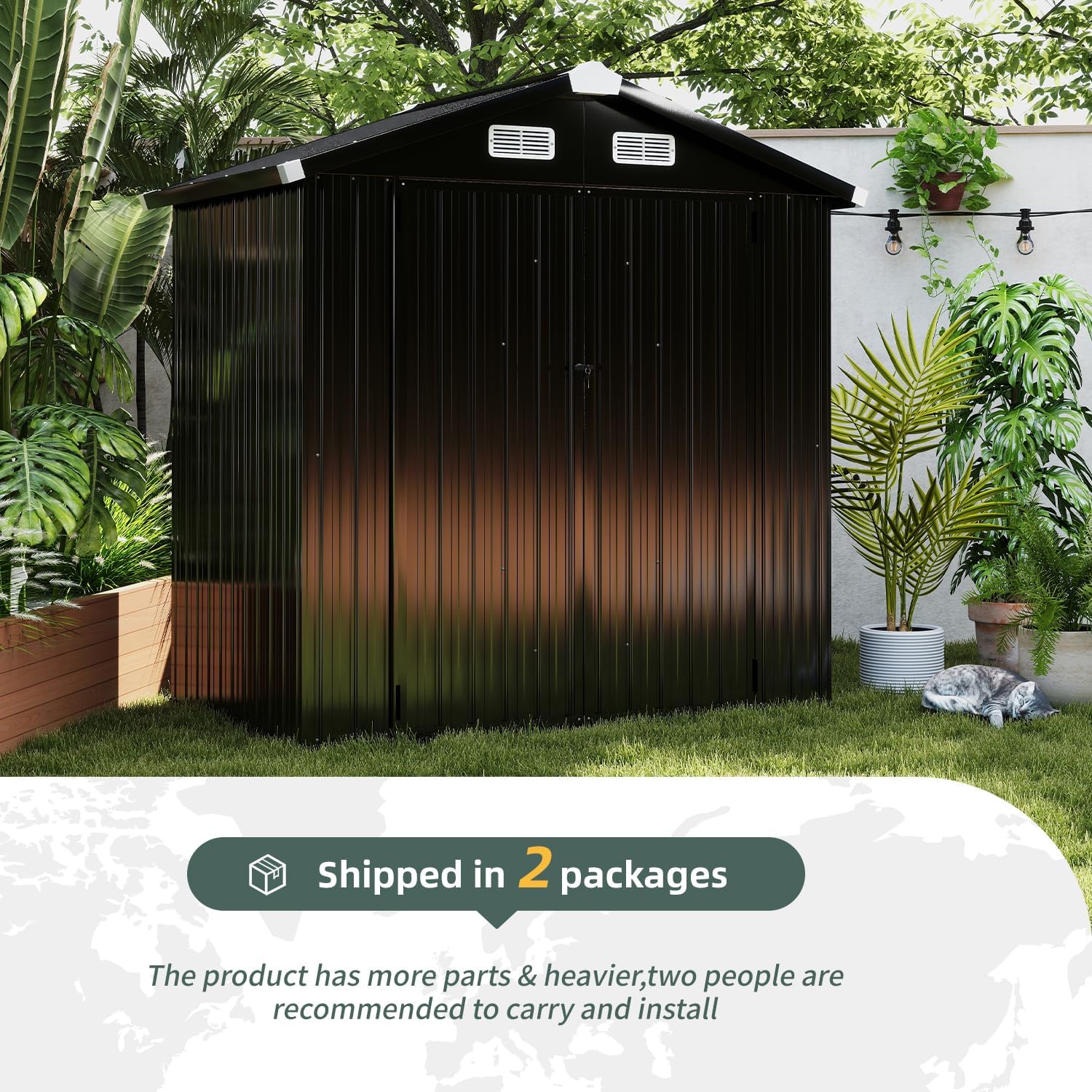 6.4' x 4' Outdoor Metal Storage Shed, Lockable Utility Garden Shed for Tools, Bikes, and Equipment, Perfect for Backyard, Patio, and Poolside (Black)