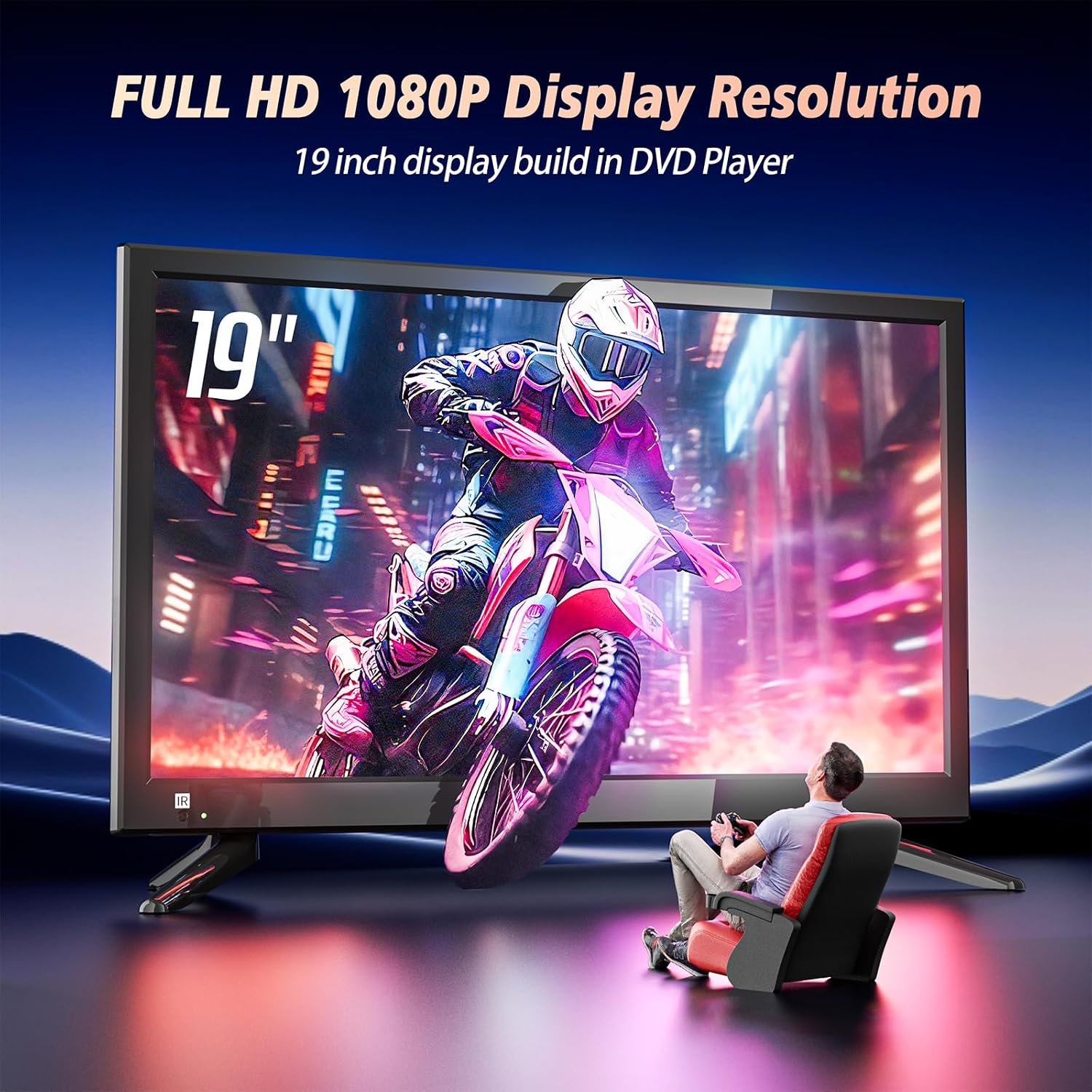 Desobry 19 INCH TV with DVD Player Built in 1081P LCD TV DVD Player Combo with HDMI USB Monitor for Home, Kitchen, RV Camper, or Office,