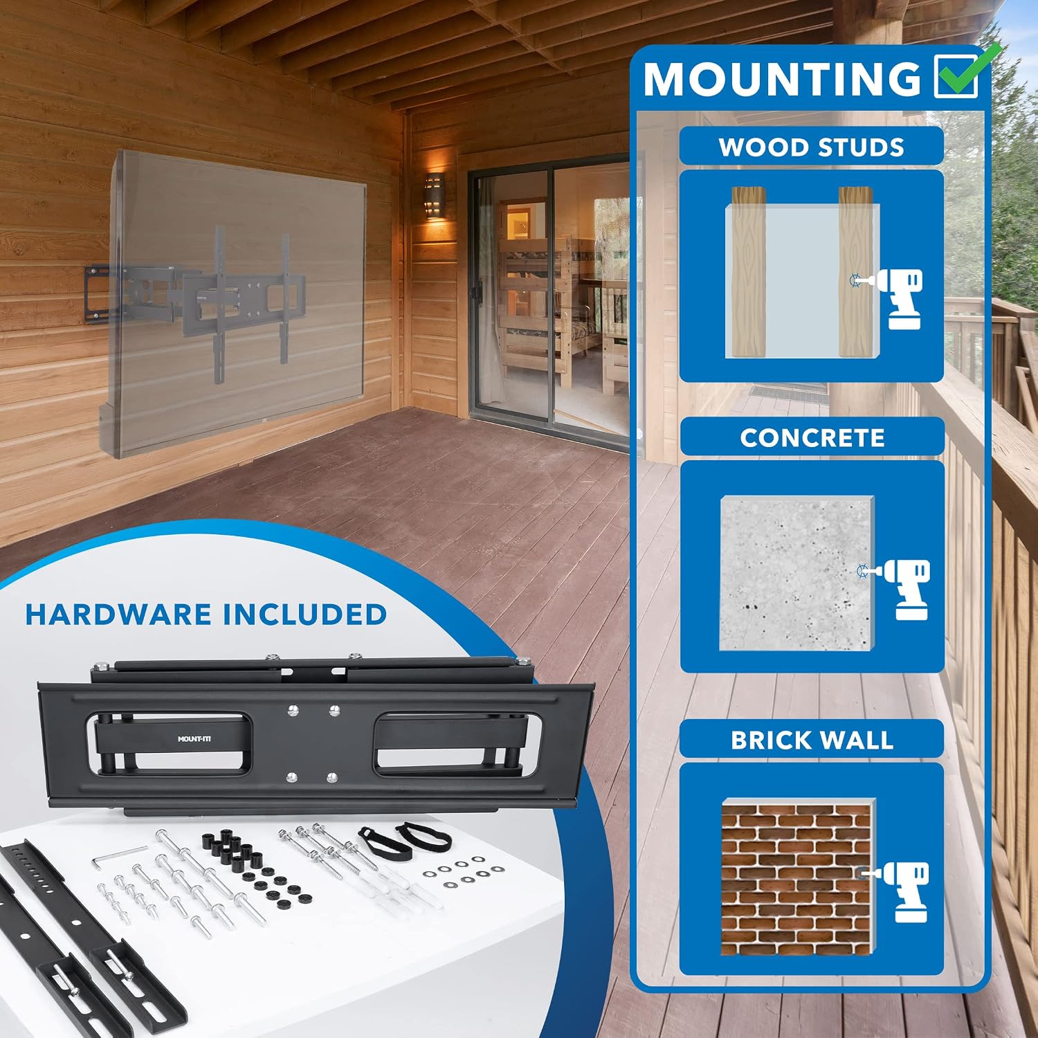 Mount-It! Outdoor TV Mount Weatherproof, Anti-Rust Anti-Corrosion Outside TV Bracket for Patio, Gazebo and Exterior, Fits 37-80', Heavy Duty Dual Full Motion Arms, VESA Up to 600x400mm, 110 Lbs Limit