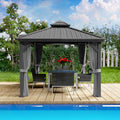 Kozyard Caesar 10'x10' Hardtop Gazebo - Permanent Metal Pavilion with Netting and Shaded Curtains for Patio, Backyard, and Deck - Galvanized Steel Outdoor Aluminum Canopy, Double Roof Gazebo (Grey)