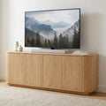 Fluted TV Stand for TVs Up to 75 Inch, Mid Century Modern TV Console for Living Room, Entertainment Center with Storage, Wood Media Console Cabinet with Rounded Corner