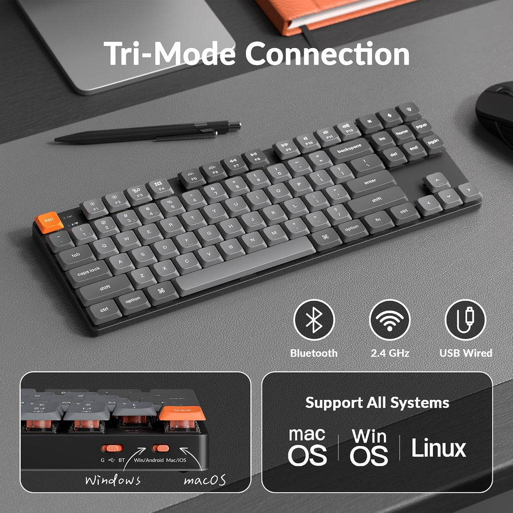Keychron K1 Max Ultra-Slim Wireless Mechanical Keyboard, 80% TKL Layout Bluetooth/2.4 GHz/Wired Keyboard with Low Profile Silent Red Switch, Hot-Swappable, RGB Backlit, Launcher for Mac Windows Linux