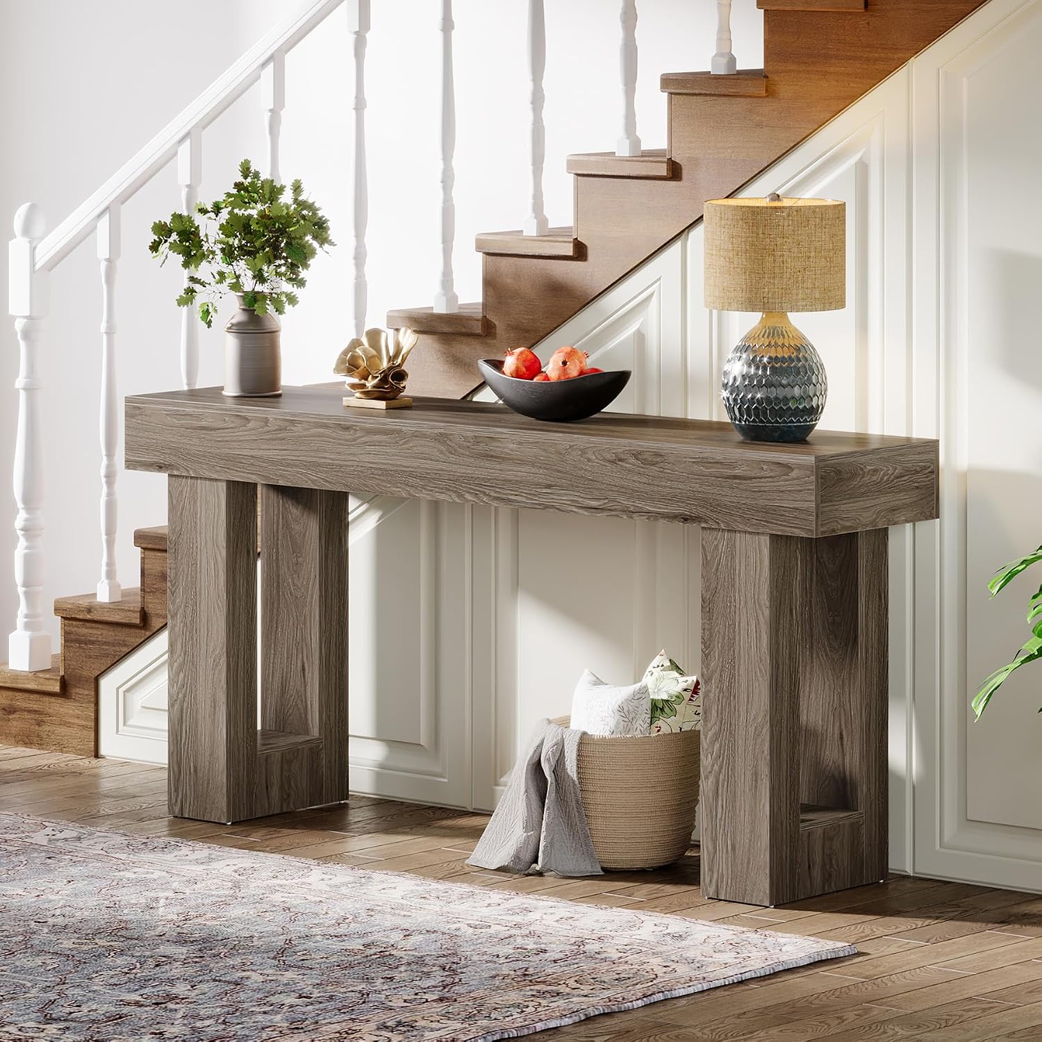 Tribesigns Farmhouse Console Table, 63-Inch Long Narrow Sofa Table Behind The Couch, Wooden Rectangular Entryway Table for Entrance, Hallway, Living Room (Grey)