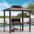COBIZI 6x8ft Hardtop Grill Gazebo,Outdoor Aluminum BBQ Gazebo,Brown