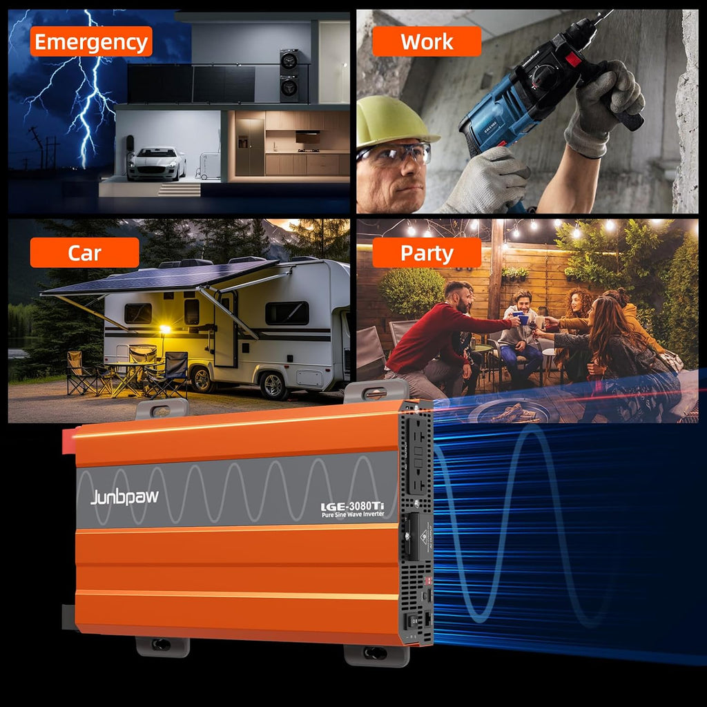 Pure Sine Wave Inverter 12V to 110V Ultra Quiet, Game-Changing Design | 12V to 110 Converter for Home, RV, Camping, Off-Grid & Outdoor Adventures丨DC to AC (LGE-12V-3080Ti)